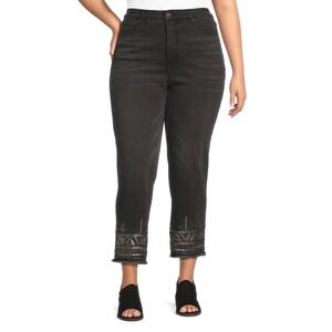 John Mark Womens Black Embellished Cropped Leg Jeans Size 10 Inseam 25"